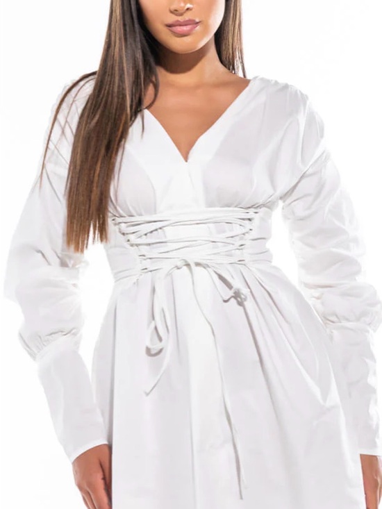 AKIRA Dresses & Skirts - AKIRA STICK WITH ME MINI DRESS WITH LACE UP WAIST V-Neck Dress - Women